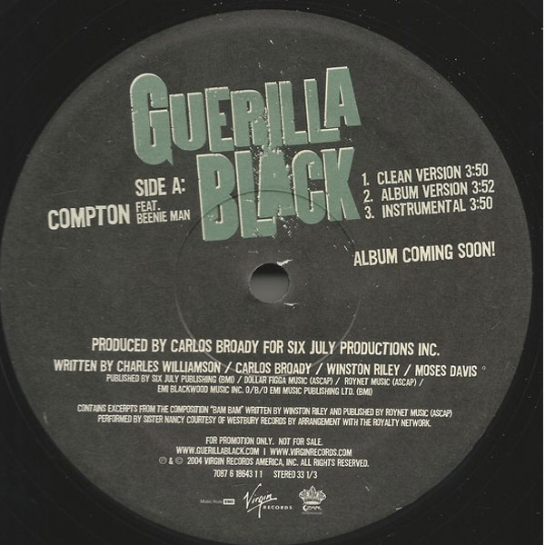 商品詳細 ： 【USED】GUERILLA BLACK FEAT. BEENIE MAN(12) COMPTON