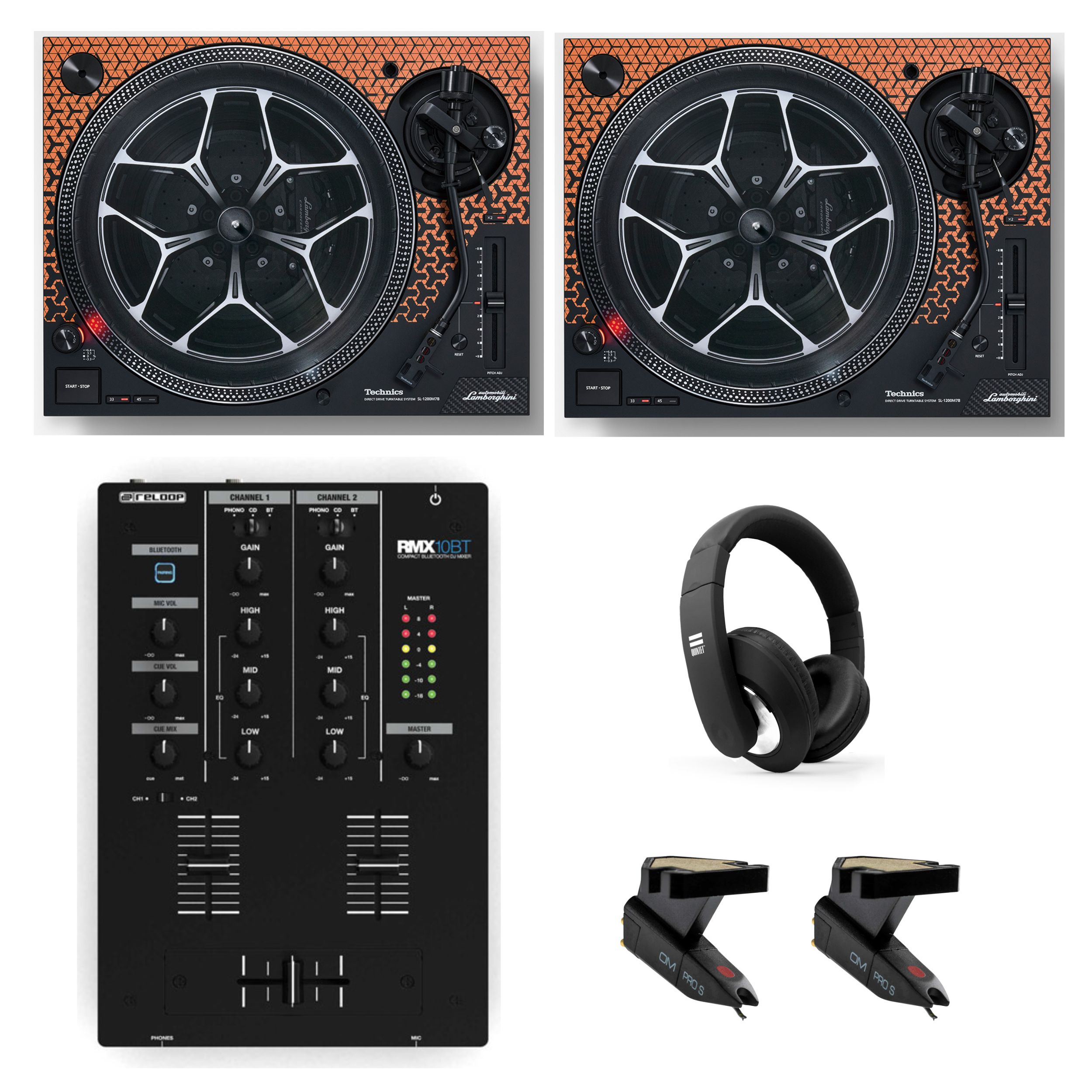 商品詳細 ： 【イベント・パーティー向け×ランボルギーニコラボモデル】Technics SL-1200M7B Bluetooth対応DJセット （RELOOP RMX-10 BT/OM Pro S×2/Voyage）手軽に楽しめる ★Lamia 3m・DJはじめました！ HOW TO DJ講座/初心者はじめてブック進呈！