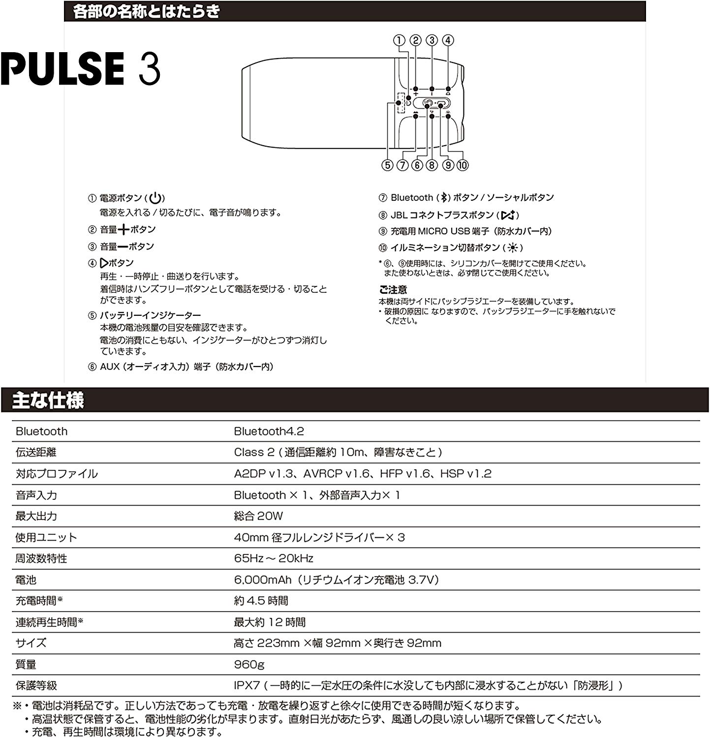 音に合わせてLEDが光る！】JBL/ポータブルスピーカー/Pulse 3【IPX7